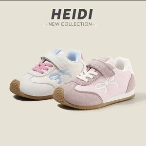 Kids Pink and White Bow Accent Sneakers